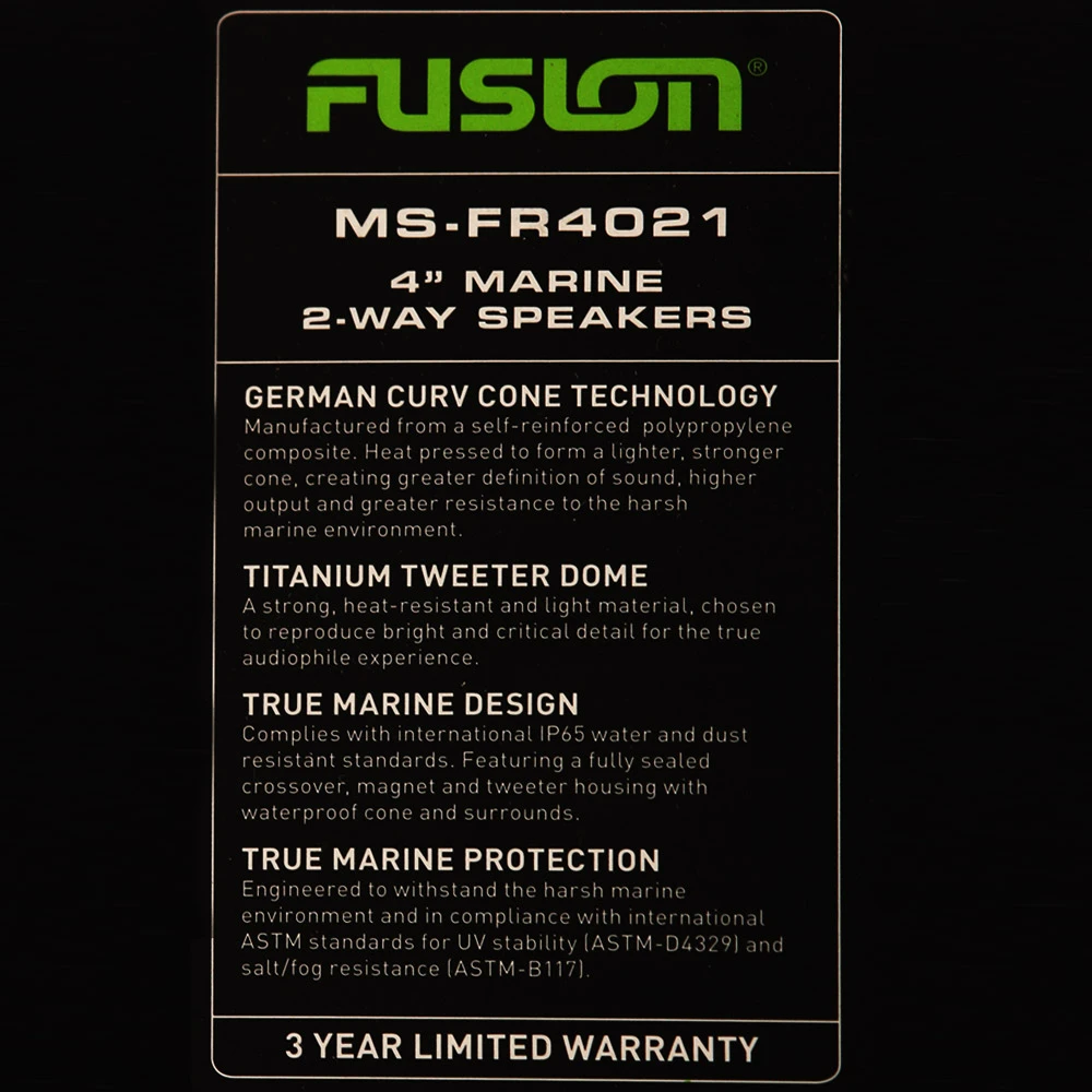 Fusion MS-FR4021 2-Way True Marine Waterproof Speakers 4in 120W 2 Fusion MS-FR4021 2-Way True Marine Waterproof Speakers 4in 120W - Image 2
